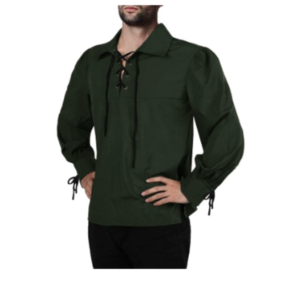 MENS Medieval Pirate Shirt Viking Renaissance Lace up Scottish Tops